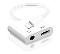 Adattatore da Lightning a jack per cuffie da 3,5 mm, certificato Apple MFi, caricabatterie e dongle audio 2 in 1 per iPhone 14/13/12/11/XS/XR, carica e ascolta, chip DAC, suono Hi-Fi, per auto Aux