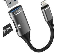 Adattatore da Lightning a USB (2 in 1) per iPhone 14 13 12 11 Pro Max Micro SD Card Reader per Apple MFi certificazione Cavo fotocamera digitale per iPad Flash Drive OTG 3.0 a cavo di trasferimento TF