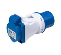Adattatore da spina industriale CEE 220V 230V 3 Poli 2P+T a 1 presa schuko bipasso bivalente 10A/16A, IP54, blu