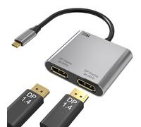 Adattatore da USB C a doppia DisplayPort, splitter per porte display 4K a 60 Hz per doppi monitor, convertitore doppio monitor da tipo C a DP, compatibile con Dell XPS 13 15, Lenovo Yoga, Sumsung