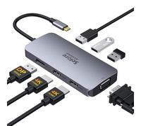 Adattatore da USB C a doppio HDMI, 7 in 1 USB C docking station a doppio HDMI Displayport VGA, da USB C a 3USB 2.0, adattatore multi monitor per Dell XPS 13 15, Lenovo Yoga, Huawei Matebook X Pro, ecc