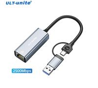 Adattatore da USB C a Ethernet da 2,5G Scheda di rete USB 3.0 2 in 1 compatibile con laptop Adattatore da tipo C a RJ45 per Mac Windows Linux