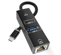 Adattatore da USB C a Ethernet, da USB di tipo C (Thunderbolt 3/4) a RJ45 LAN Dongle con porta dati USB-A 3.0/USB-C da 5 Gbps, convertitore di rete Plug & Play per MacBook, iPad, iPhone 15/16, laptop