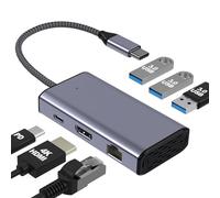 Adattatore da USB C a Ethernet, dock 6 in 1 da USB C a HDMI per iPhone 16 Pro/Pro Max, Chromebook, Dell XPS, HP e dispositivi di tipo C, hub USB-C (Ethernet 1 Gbps, HDMI 4K, ricarica PD da 100 W, 3