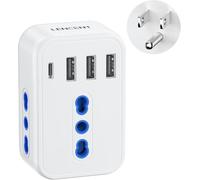 Adattatore da viaggio 7 in 1 per USA con 2 USB-C, 2 USB-A e 3 prese AC | Adattatore da viaggio da tipo C/L a tipo B, 10 A, per USA, Canada, Messico, Thailandia, Taiwan e altro ancora