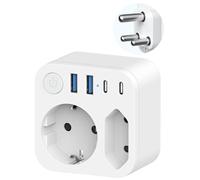 Adattatore da viaggio a 2 vie per Sud Africa, Germania a Sud Africa con 4 USB (2 Tipo C), spina da viaggio Schuko a tipo M per Namibia, Lesotho, Mozambico, Bianco