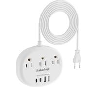 Adattatore da viaggio europeo con USB-C, 3 prese CA e 4 porte USB, convertitore da tipo C a USA, UE, Islanda, Spagna, Italia, Francia, Germania, ecc.