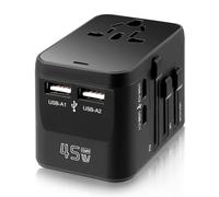 Adattatore da viaggio GaN da 45 W in tutto il mondo con 2 USB A e 2 USB C, tutto in uno, adattatore da viaggio universale per EU USA, Giappone, Thailandia Australia
