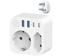 Adattatore da Viaggio Germania-India Con 4 USB (2 Type-C), 2 Adattatori per Uscita India, Spina Schuko a Tipo D per Sri Lanka, Nepal, Bianco