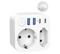 Adattatore da viaggio Germania-Svizzera 4 USB (2 tipo C) 2 prese Svizzera Schuko EU tipo J Maldive Ruanda Madagascar Liechtenstein bianco