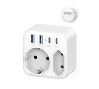 Adattatore da viaggio Giappone con 4 USB (2 USB C) e 2 prese, spina da viaggio 6 in 1 Schuko su tipo A per Stati Uniti, Thailandia, Cina, Canada