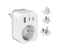 Adattatore da viaggio in tutto il mondo, adattatore con 3 USB, 2 tipo C PD da 20 W, 4 adattatori rimovibili per Stati Uniti, Europa, Inghilterra, Thailandia, Giappone, Cina (adattatore mondiale+4