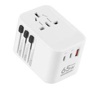 Adattatore da viaggio in tutto il mondo con USB-C (GaN 65W), 1 presa USB-A 1 AC, adattatore da viaggio universale, adattatore da viaggio per EU UK US AU