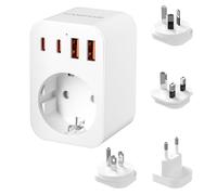 Adattatore da viaggio in tutto il mondo, spina da viaggio universale con 2 USB-C (PD 20 W), 1 presa USB-A e 1 presa CA, adattatore CA, adattatore universale per UE, Regno Unito, Stati Uniti, AU, adatt