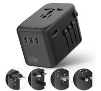 Adattatore da viaggio internazionale da 120 W, caricabatterie da muro mondiale 4 USB-C e 1 USB-A, caricabatterie rapido GaN con spine UK UE AU USA, convertitore internazionale all-in-one per laptop