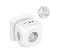 Adattatore da Viaggio JSVER per India con 4 porte USB,Adattatore cubo con presa indiana,adattatore da viaggio di tipo D per India,Adattatore di Alimentazione da viaggio a 3 vie perIndia (Bianco)