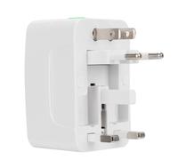 Adattatore da viaggio leggero con otturatori di sicurezza integrati e ricarica universale in tutto il mondo, con porta USB-C per dispositivi moderni.