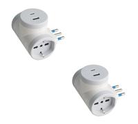 Adattatore da Viaggio Tutto in 1, Spina 16A con 2 Prese Universali 10A/16A + 1 USB A (2.4A 12W)+ 1 USB C (3A 15W) Carica Rapida (2 Pezzi)