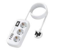 Adattatore da viaggio UK Inghilterra Germania, adattatore 7 in 1 Inghilterra con 3AC 2 USB C e 2 USB A, adattatore da viaggio tipo G 1 m cavo per Londra Malta Irlanda Dubai, adattatore UK su EU