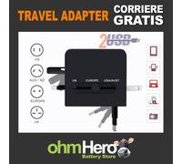 Adattatore da viaggio UNIVERSALE carica USB x2 spina internazionale