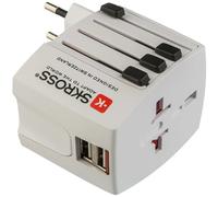 Adattatore da viaggio universale compatto con 2 prese USB 2.1A bianco