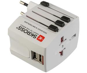 Adattatore da viaggio universale compatto con 2 prese USB 2.1A bianco