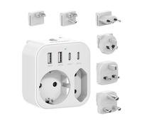 Adattatore da viaggio universale con 2 porte USB A e 2 porte USB C, 6 adattatori internazionali rimovibili per USA, UK, EU, AUS, Giappone,Sud Africa