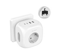 Adattatore da Viaggio Universale JSVER con 2 Porte USB-C e 2 USB-A,3 Prese CA con Porte di Ricarica Rapida (5V, 3A), Multipresa 7 in 1 con Spina di Tipo G,3250W (max 13A) per Regno Unito-Bianco