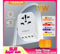 Adattatore da viaggio universale TESSAN con 3 USB, 1 USB C, adattatore presa internazionale per Germania, Stati Uniti, Inghilterra, Australia