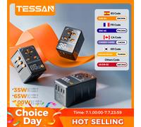 Adattatore da viaggio universale TESSAN GaN da 100 W 140 W 65 W 35 W con USB e tipo C Adattatore per spina internazionale a ricarica rapida Spina UE/Regno Unito/USA/AUS per i viaggi