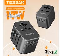 Adattatore da viaggio universale TESSAN GaN da 17 W con 3 USB e 1 tipo C, adattatore per presa internazionale Caricabatterie rapido per USA EU UK AUS Travel