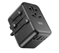 Adattatore da viaggio universale XO - Connessioni per più di 150 paesi - Uscita fino a 2500 W - Porta USB-C da 65 W - Uscita a NEW