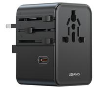 Adattatore da viaggio USAMS da 70 W con 3 porte USB-C, colore nero.