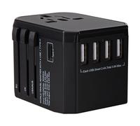 Adattatore da viaggio Worldwide Essentials con 4 porte USB, caricatore da parete CA, 1 porta Type-C, 1 presa universale, porte USB-A e USB-C per uso