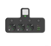 Adattatore di alimentazione europeo con 3 prese, porte USB, interruttori indipendenti e luce notturna, otturatore di sicurezza 75N, design regolabile in altezza, per casa e ufficio, bianco (nero)