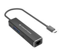 Adattatore di rete Conceptronic da USB-C a 2,5 GbE con 2 porte USB-A + 2 porte USB-C Hub USB grigio