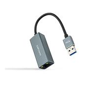 Adattatore di rete Convertitore da USB3.0 a ETHERNET con connessione GB per velocità fino a 1000 Mbps. Presenta un design compatto e portatile in colore grigio, con un cavo da 15 cm