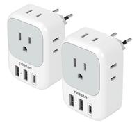 Adattatore di spina europea con 4 prese e 3 porte USB (confezione da 2)