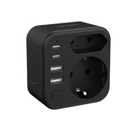 Adattatore di viaggio internazionale JSVER 6 in 1 con 2 USB-C e 2 USB-A per Giappone, Stati Uniti, Canada, Colombia, Messico, Thailandia, Arabia Saudita e altro ancora. (Con spina di tipo A) - Nero