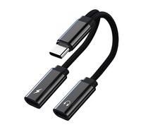 Adattatore e ricarica per cuffie USB C, Adattatore audio ausiliario per cuffie per caricatori PD60W a doppio cavo C Compatibile con Samsung Galaxy S23 S22 S21 S20 Note 20 Huawei Mate 20(1 pezzo/nero)