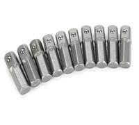 Adattatore for presa, confezione da 10, codolo esagonale da 1/4" a attacco quadro da 1/4", lunghezza 25 mm, in acciaio al cromo vanadio for trapano avvitatore a percussione