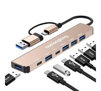Adattatore HUB 17.8 cm-1 Hub USB C con porte dati 2USB-C USB3.0 e 4USB2.0, adattatore portatile USB C multiporta per tablet, laptop, PS5/PS4, switch, stampante, ventola USB, flash drive (7 in 1 oro)