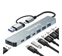 Adattatore HUB 7 in 1, hub USB C con 2 porte dati USB-C, USB3.0 e 4USB2.0, adattatore multiporta USB C portatile, per tablet, laptop, PS5/PS4, interruttore, stampante, ventola USB, flash drive (7 IN1
