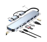 ADATTATORE HUB DI TIPO C INF 2218TU - USB-C 8 in 1, 5 Gbps, corpo in alluminio, compatto