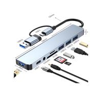 ADATTATORE HUB DI TIPO C INF 2218TU - USB-C 8 in 1, 5 Gbps, corpo in alluminio, compatto