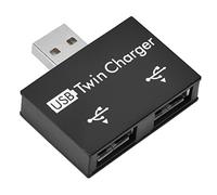 Adattatore Hub USB 2.0, Caricatore Splitter USB a 2 Porte per Dispositivi Doppi con Materiale in Lega di Alluminio ABS, Piccolo Portatile, Plug and Play (BLACK)