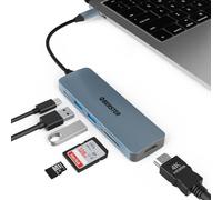 Adattatore hub USB C 4K, adattatore 6 in 1 tipo C con 100 W PD, 2 USB 3.0 5 Gbps, lettore di schede SD/TF, alluminio, compatibile con MacBook Pro/Air, Surface Pro
