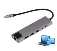 Adattatore In Alluminio USB C - HDMI LAN RJ45 GIGABIT E Hub USB C Power Delivery