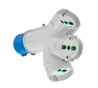 Adattatore industriale TRIPLEX spina 2P+T 16A con 3 Prese Bipasso SCHUKO