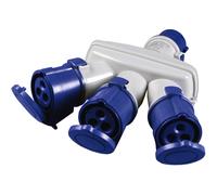 Adattatore industriale triplo spina e 3 prese 16 A 2P+T IP44 blu Blu
